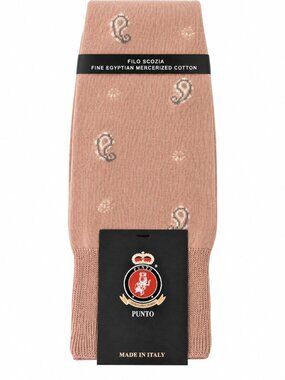 Punto Mens Dress Socks Egyptian Cotton Pale Pink Paisley Made in Italy Sz 10-13